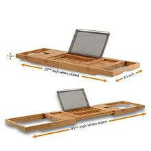 Load image into Gallery viewer, Premium Bamboo Bathtub Tray Caddy | Wood Bath Tray Expandable with Book and Wine Holder