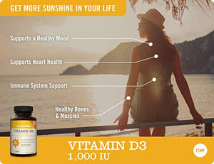 Vitamin D3 1,000 IU for Healthy Muscle Function, Bone Health, and Immune Support