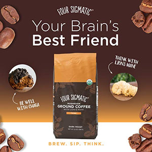 Four Sigmatic Mushroom Ground Coffee, Organic and Fair Trade Coffee with Lions Mane, Chaga, & Mushroom Powder