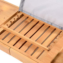 Load image into Gallery viewer, Premium Bamboo Bathtub Tray Caddy | Wood Bath Tray Expandable with Book and Wine Holder