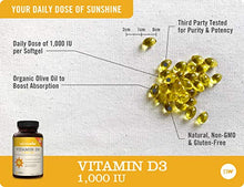 Load image into Gallery viewer, Vitamin D3 1,000 IU for Healthy Muscle Function, Bone Health, and Immune Support
