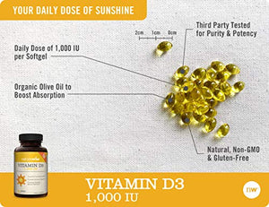 Vitamin D3 1,000 IU for Healthy Muscle Function, Bone Health, and Immune Support